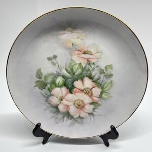 Vintage 1999 Hand Painted Pink Floral Plate Bavarian China Porcelain Signed